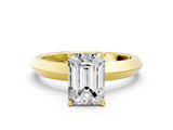 Yellow gold Emerald Cut Solitaire Engagement Ring with Flat Band and Four-Prong Setting