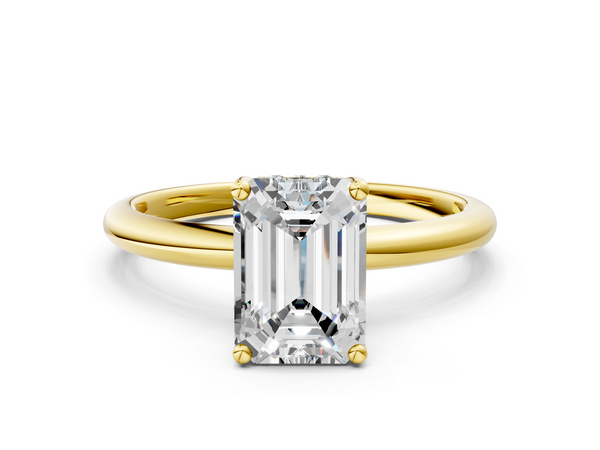 Yellow gold Emerald Cut Solitaire Engagement Ring with Four-Prong Setting and Classic Band