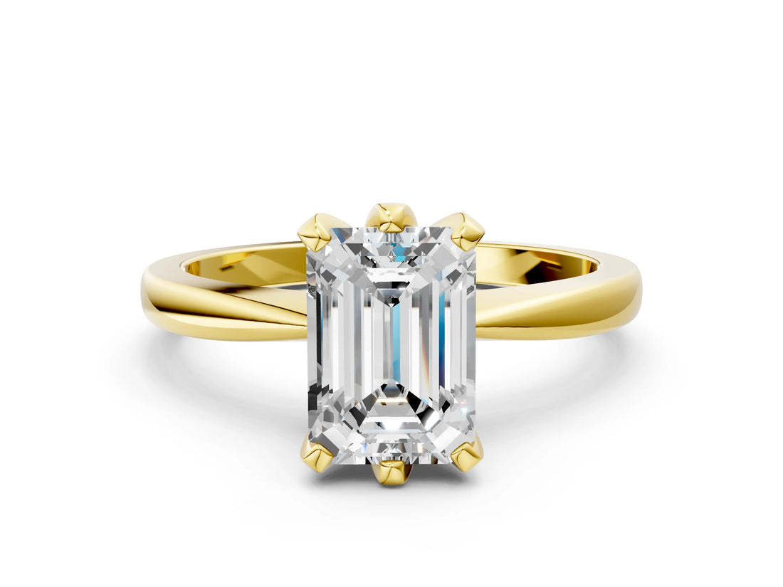 Yellow gold Emerald Cut Solitaire Engagement Ring with Six-Prong Setting and Tapered Band_7