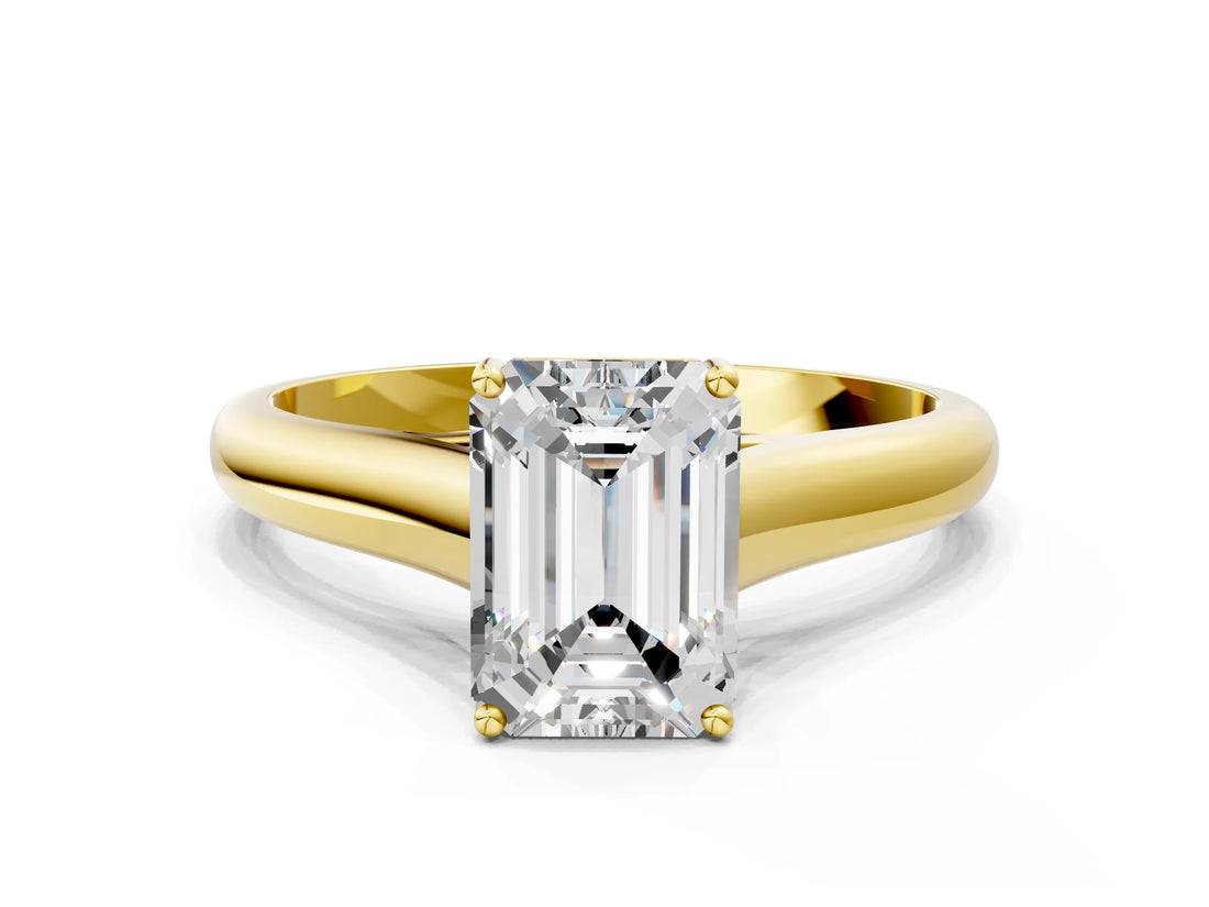 Yellow gold Emerald Cut Solitaire Engagement Ring with Tapered Band and Four-Prong Setting_3