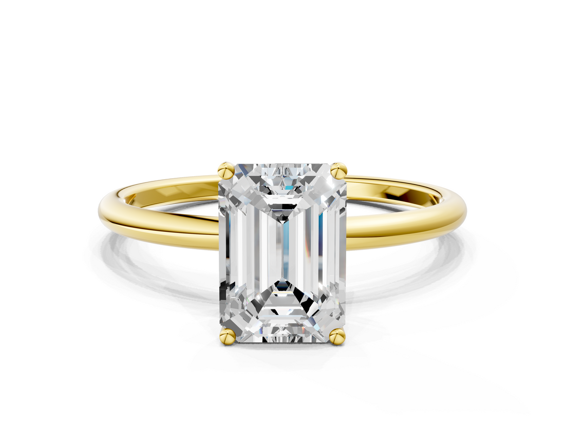 Yellow gold Emerald Cut Solitaire Engagement Ring with Thin Band and Four-Prong Setting_3