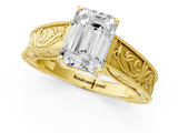 Yellow gold Emerald Cut Solitaire Engraved Band with Four-Prong Setting_80