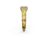 Yellow gold Emerald Cut Solitaire Engraved Band with Four-Prong Setting_81