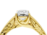 Yellow gold Emerald Cut Solitaire Engraved Band with Four-Prong Setting_83
