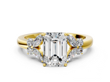 Yellow gold Emerald Cut Solitaire Floral Diamond Ring with Four-Prong Setting_50