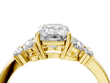 Yellow gold Emerald Cut Solitaire Floral Diamond Ring with Four-Prong Setting_54