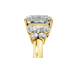 Yellow gold Emerald Cut Solitaire Floral Diamond Ring with Four-Prong Setting_55