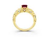 Yellow gold Emerald Cut Solitaire Garnet Leaf-Inspired Vine Band Ring with Prong Setting_3