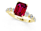 Yellow gold Emerald Cut Solitaire Garnet Ring with Pave Band and Four-Prong Setting_1