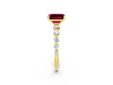 Yellow gold Emerald Cut Solitaire Garnet Ring with Pave Band and Four-Prong Setting_2