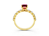 Yellow gold Emerald Cut Solitaire Garnet Ring with Pave Band and Four-Prong Setting_3