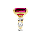 Yellow gold Emerald Cut Solitaire Garnet Ring with Pave Band and Four-Prong Setting_5