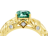 Yellow gold Emerald Cut Solitaire Green Sapphire Leaf-Inspired Vine Band Ring with Prong Setting_4