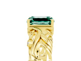 Yellow gold Emerald Cut Solitaire Green Sapphire Leaf-Inspired Vine Band Ring with Prong Setting_5