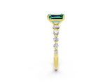 Yellow gold Emerald Cut Solitaire Green Sapphire Ring with Pave Band and Four-Prong Setting_2