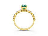 Yellow gold Emerald Cut Solitaire Green Sapphire Ring with Pave Band and Four-Prong Setting_3