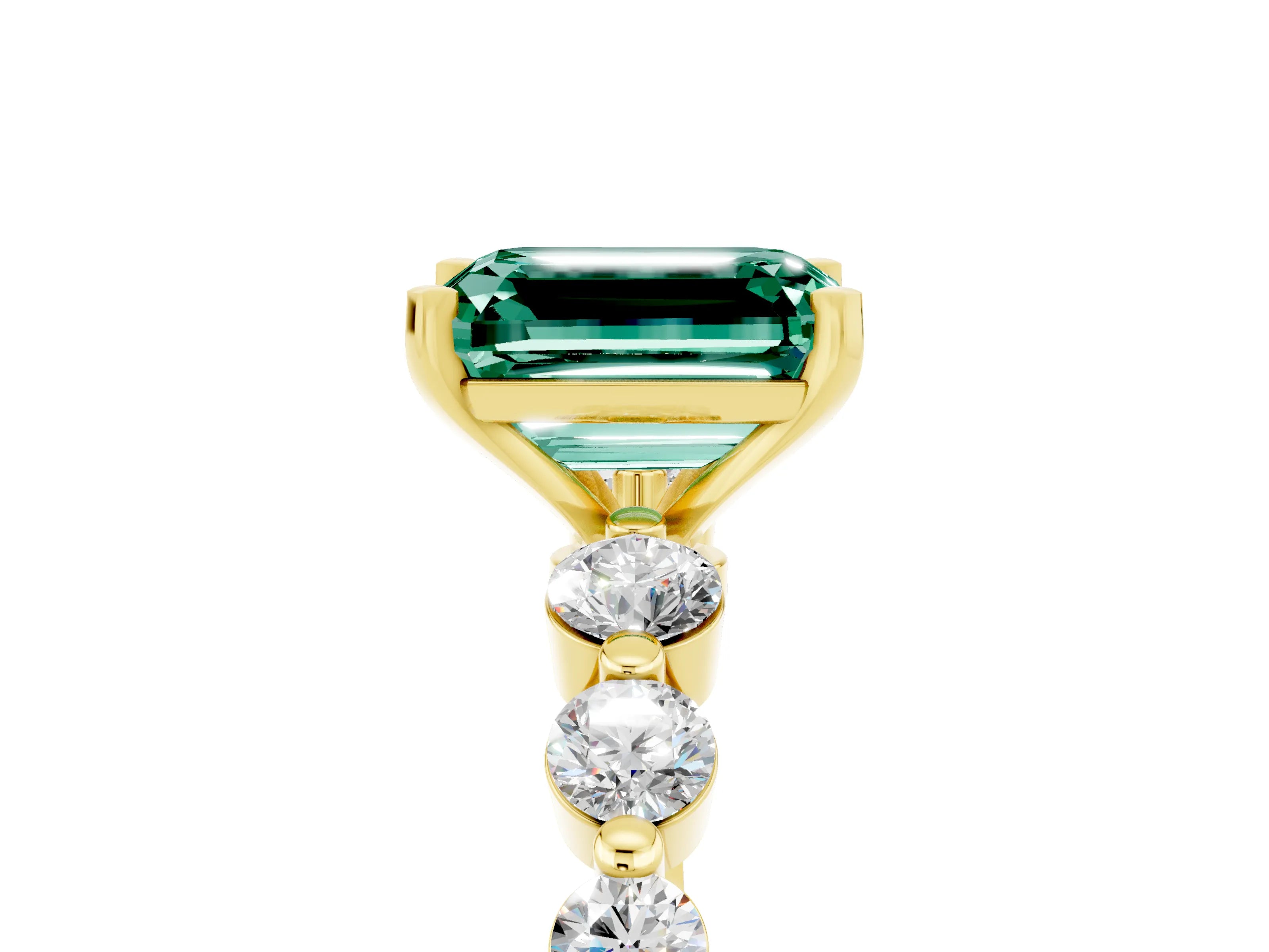 Yellow gold Emerald Cut Solitaire Green Sapphire Ring with Pave Band and Four-Prong Setting_5