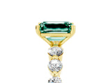 Yellow gold Emerald Cut Solitaire Green Sapphire Ring with Pave Band and Four-Prong Setting_5