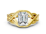Yellow gold Emerald Cut Solitaire Intertwined Band Prong Setting Ring_10
