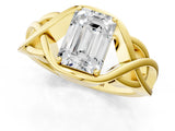 Yellow gold Emerald Cut Solitaire Intertwined Band Prong Setting Ring_11
