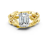 Yellow gold Emerald Cut Solitaire Leaf-Inspired Engagement Ring with Prong Setting_15