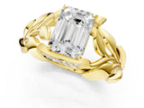 Yellow gold Emerald Cut Solitaire Leaf-Inspired Engagement Ring with Prong Setting_16