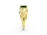 Yellow gold Emerald Cut Solitaire Leaf-Inspired Engagement Ring with Prong Setting_2