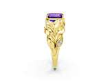 Yellow gold Emerald Cut Solitaire Leaf-Inspired Engagement Ring with Prong Setting_2