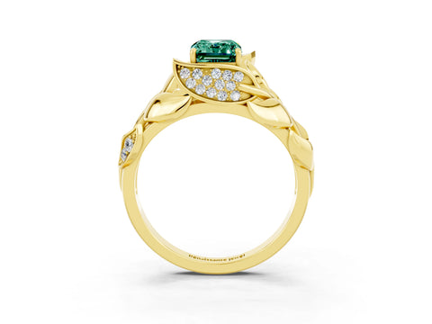 Yellow gold Emerald Cut Solitaire Leaf-Inspired Engagement Ring with Prong Setting_3