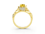 Yellow gold Emerald Cut Solitaire Leaf-Inspired Engagement Ring with Prong Setting_3
