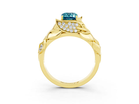 Yellow gold Emerald Cut Solitaire Leaf-Inspired Engagement Ring with Prong Setting_3