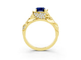 Yellow gold Emerald Cut Solitaire Leaf-Inspired Engagement Ring with Prong Setting_3