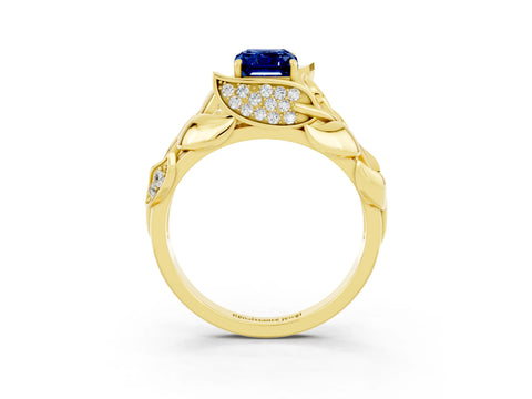 Yellow gold Emerald Cut Solitaire Leaf-Inspired Engagement Ring with Prong Setting_3
