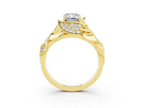 Yellow gold Emerald Cut Solitaire Leaf-Inspired Engagement Ring with Prong Setting_3