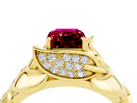 Yellow gold Emerald Cut Solitaire Leaf-Inspired Engagement Ring with Prong Setting_4