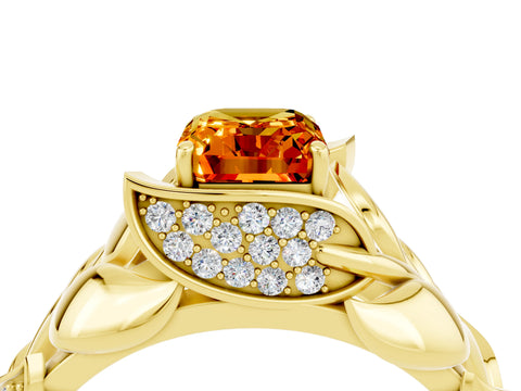 Yellow gold Emerald Cut Solitaire Leaf-Inspired Engagement Ring with Prong Setting_4