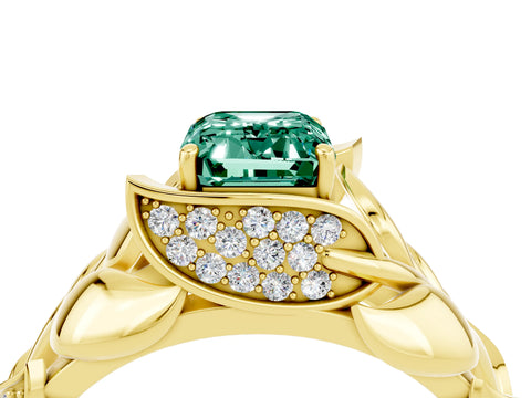 Yellow gold Emerald Cut Solitaire Leaf-Inspired Engagement Ring with Prong Setting_4