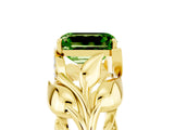Yellow gold Emerald Cut Solitaire Leaf-Inspired Engagement Ring with Prong Setting_5