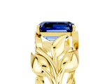 Yellow gold Emerald Cut Solitaire Leaf-Inspired Engagement Ring with Prong Setting_5