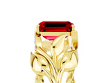 Yellow gold Emerald Cut Solitaire Leaf-Inspired Engagement Ring with Prong Setting_5