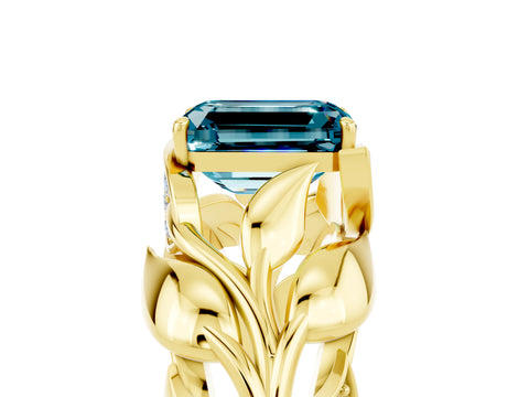 Yellow gold Emerald Cut Solitaire Leaf-Inspired Engagement Ring with Prong Setting_5