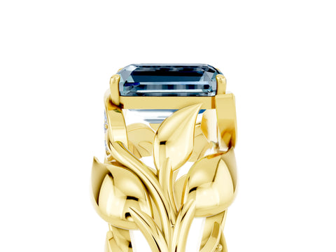Yellow gold Emerald Cut Solitaire Leaf-Inspired Engagement Ring with Prong Setting_5