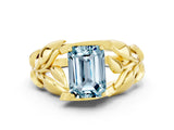Yellow gold Emerald Cut Solitaire Leaf-Inspired Engagement Ring with Prong Setting