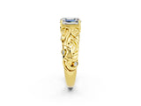Yellow gold Emerald Cut Solitaire Moissanite Leaf-Inspired Vine Band Ring with Prong Setting_2