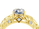 Yellow gold Emerald Cut Solitaire Moissanite Leaf-Inspired Vine Band Ring with Prong Setting_4