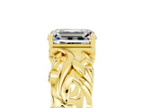 Yellow gold Emerald Cut Solitaire Moissanite Leaf-Inspired Vine Band Ring with Prong Setting_5