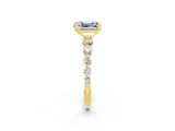 Yellow gold Emerald Cut Solitaire Moissanite Ring with Pave Band and Four-Prong Setting_2