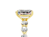 Yellow gold Emerald Cut Solitaire Moissanite Ring with Pave Band and Four-Prong Setting_5
