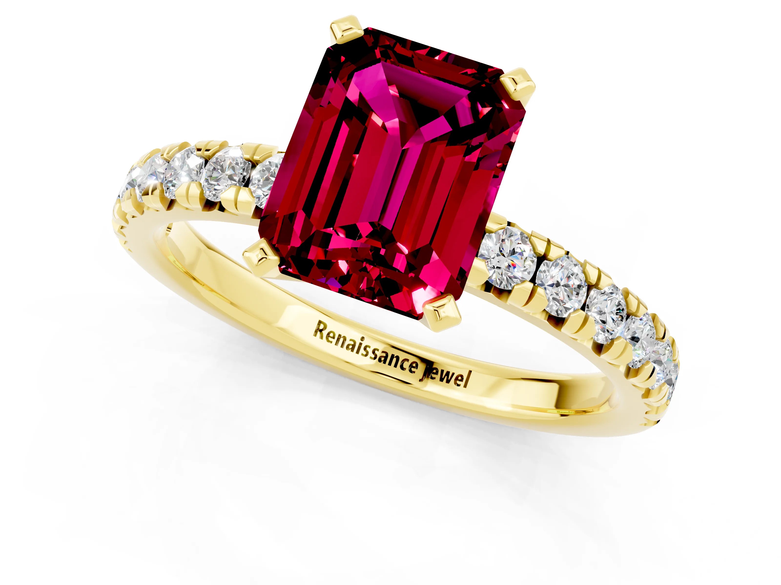 Yellow gold Emerald Cut Solitaire Pave Diamond Engagement Ring with Four-Prong Setting_1