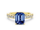 Yellow gold Emerald Cut Solitaire Pave Diamond Engagement Ring with Four-Prong Setting